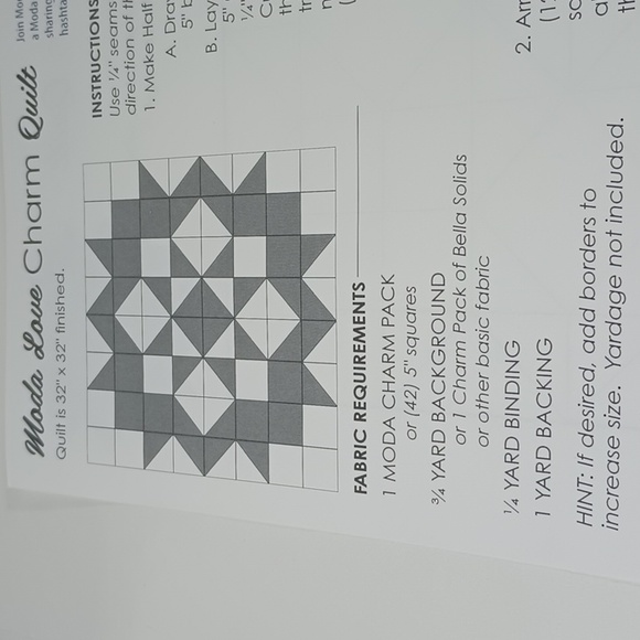 $1 Add-on Moda Love Charm Quilt Pattern Charm Pack Project and Coloring Page - Picture 1 of 4